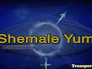 smalltit ebony trans tugging her cock