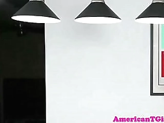 solo trans babe drilled with dildo machine