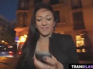 mouth gagged and cock teasing on asian shemale dick