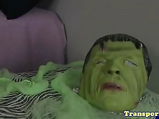 ebony shemale passionately masturbating