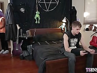 black teen shemale anal fucked her sad boyfriends ass