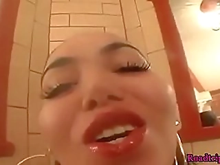 busty latino shemale thalyta souza toys ass and masturbates