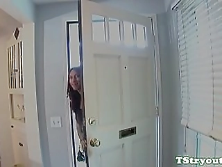 gorgeous casting ts wanking her cock