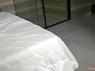 sexy shemale bruna castro takes a piss in the shower