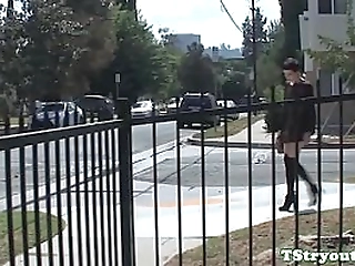 petite casting tranny strokes her big cock