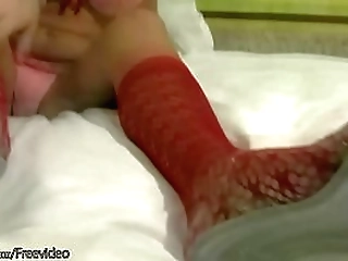 beautiful teen shemale reveals round boobs and oils them up