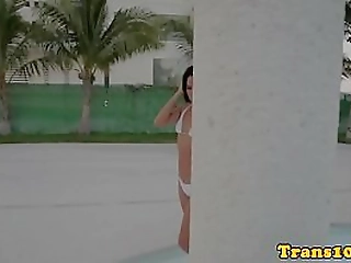 latina bikini tgirl tugging her hard cock