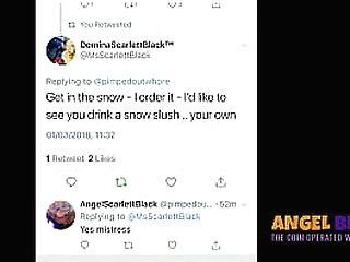 mistress orders angel to piss in the snow