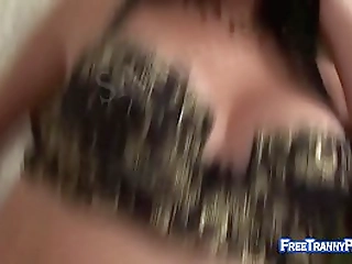 tranny with big tits masturbates