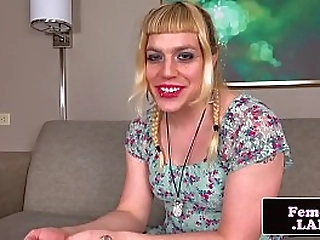 pigtailed amateur femboy solo wanking cock