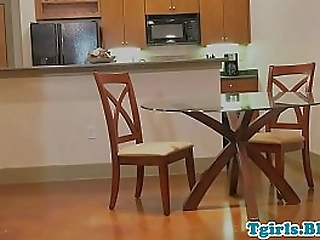 petite trans babe strokes her enormous cock