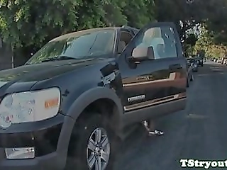 busty ebony trans beauty pulls cock solo