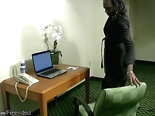 ebony shemale secretary strips off while having a phone sex