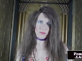 amateur femboi toying ass with big dildo solo