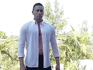 busty shemale riding an horny slut in the garden