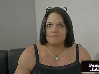 chubby trap riding huge dildo while wanking