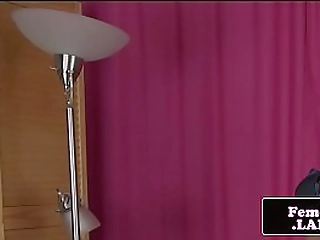 tattooed femboi in highheels masturbating