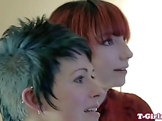 lesbo tgirl strapon fucked by redhead babe